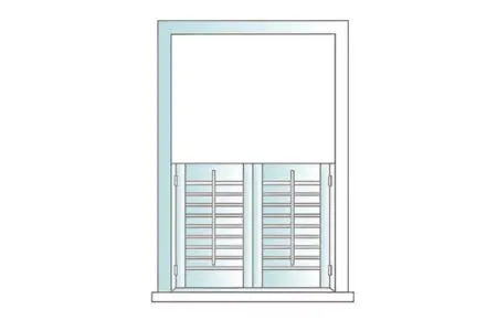 Café style plantation shutters fitted to lower half of window in cosy kitchen.