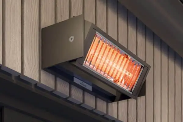 Weinor Tempura outdoor heater mounted on veranda
