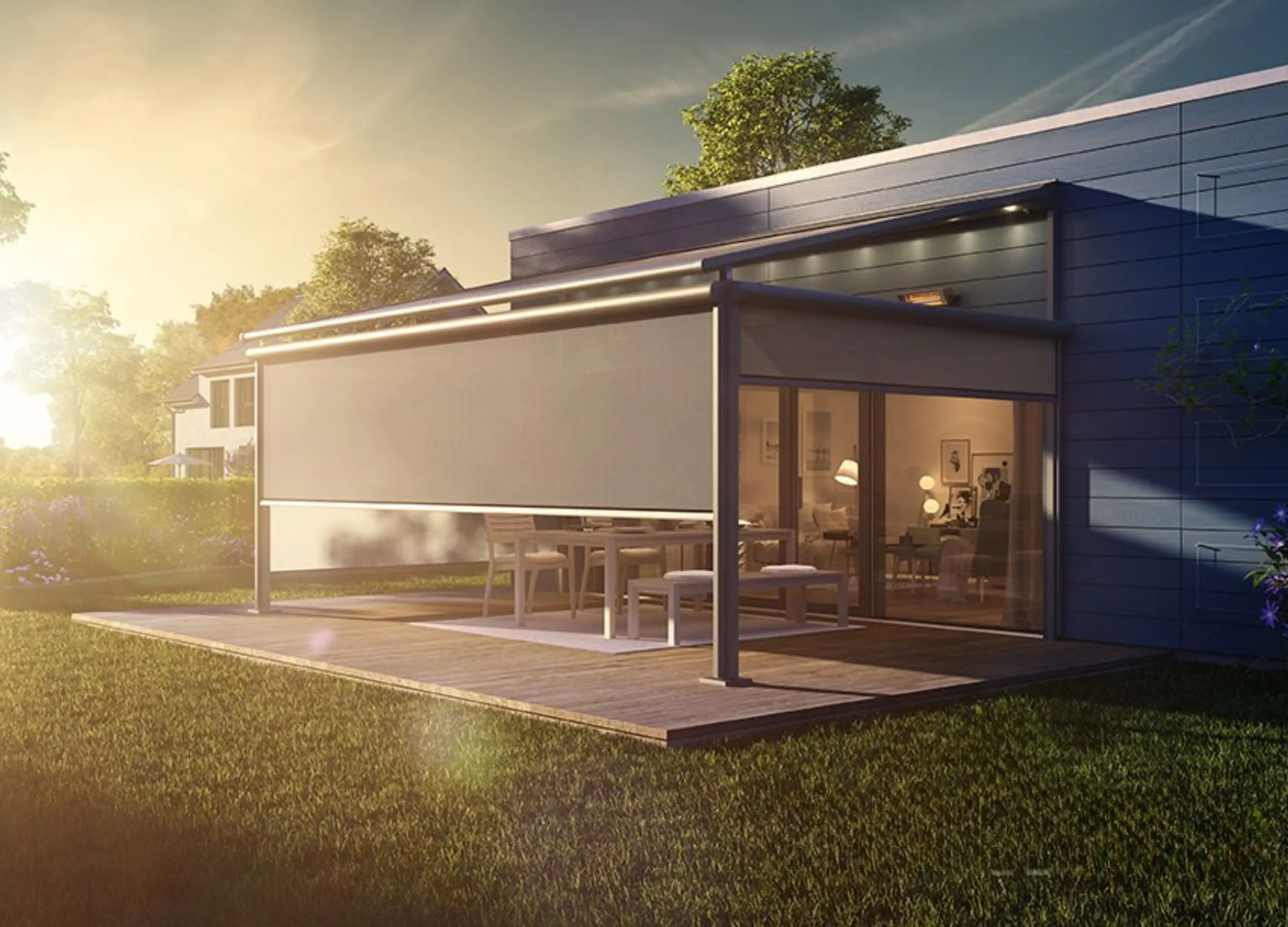 Weinor Plaza Viva Plus pergola awning with vertical shading.