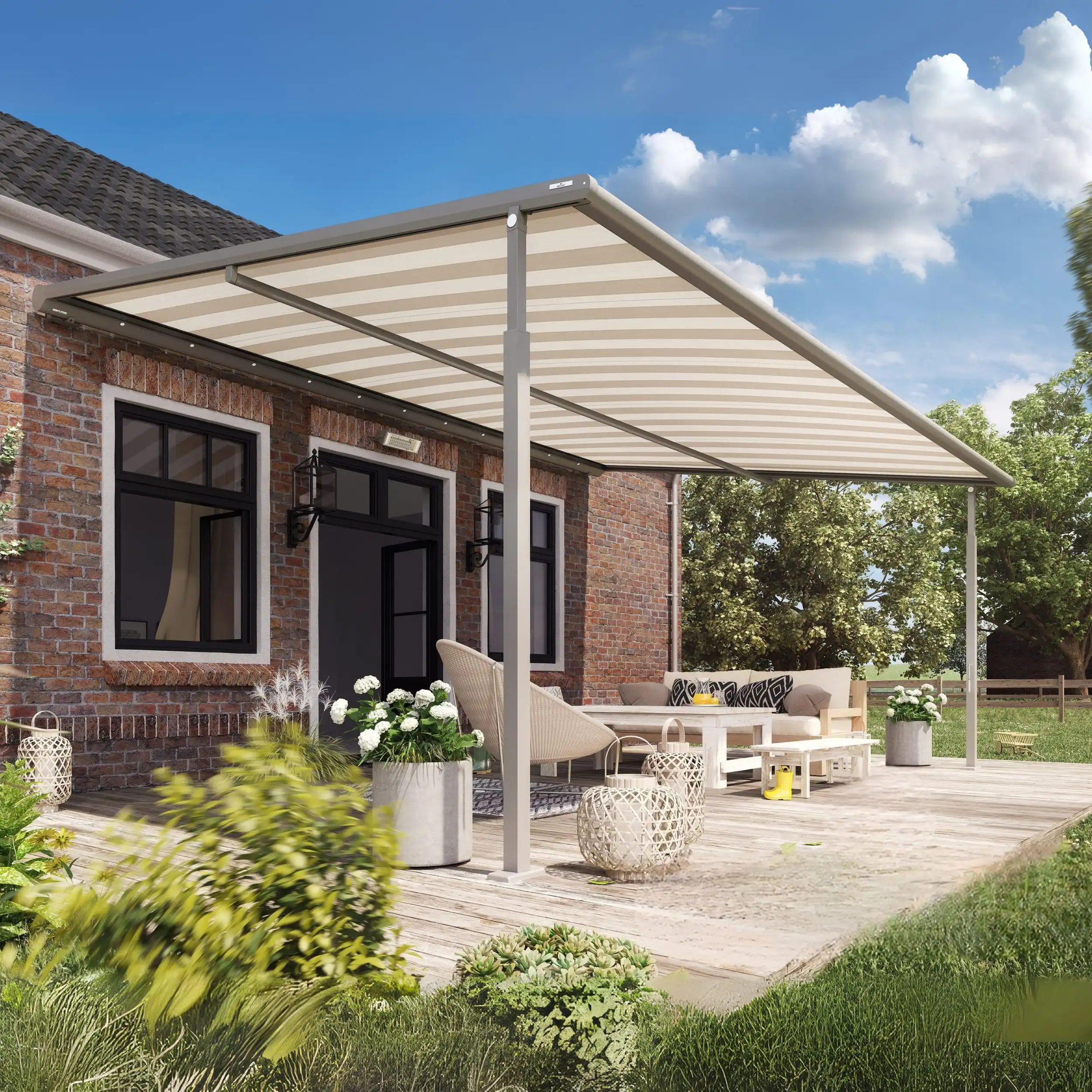 Weinor Plaza Viva pergola awning attached to a house.