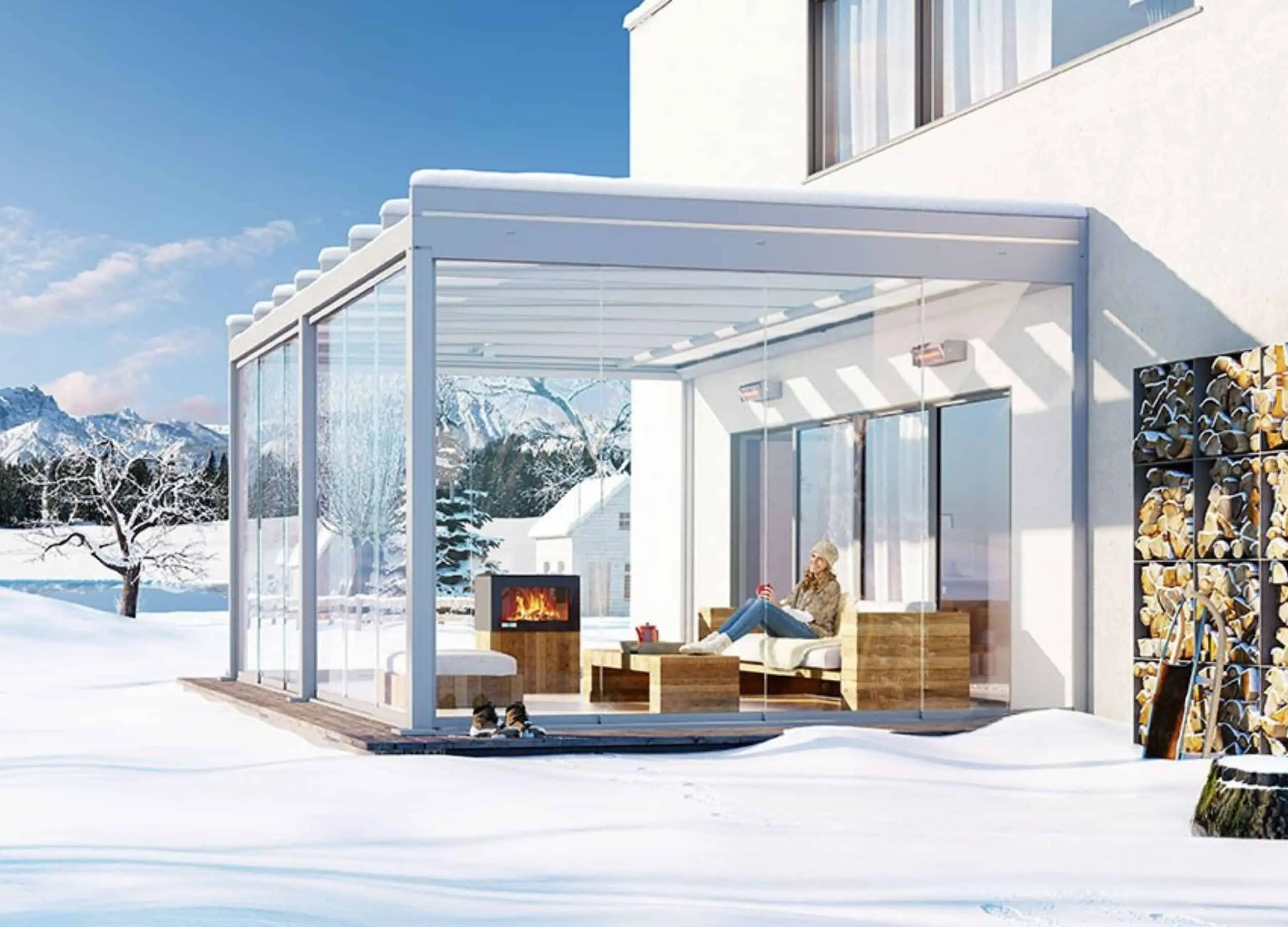 Weinor Terrazza Pure glass veranda in snowy landscape
