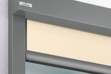weinor vertitex ii zip rail side channel blind system close up