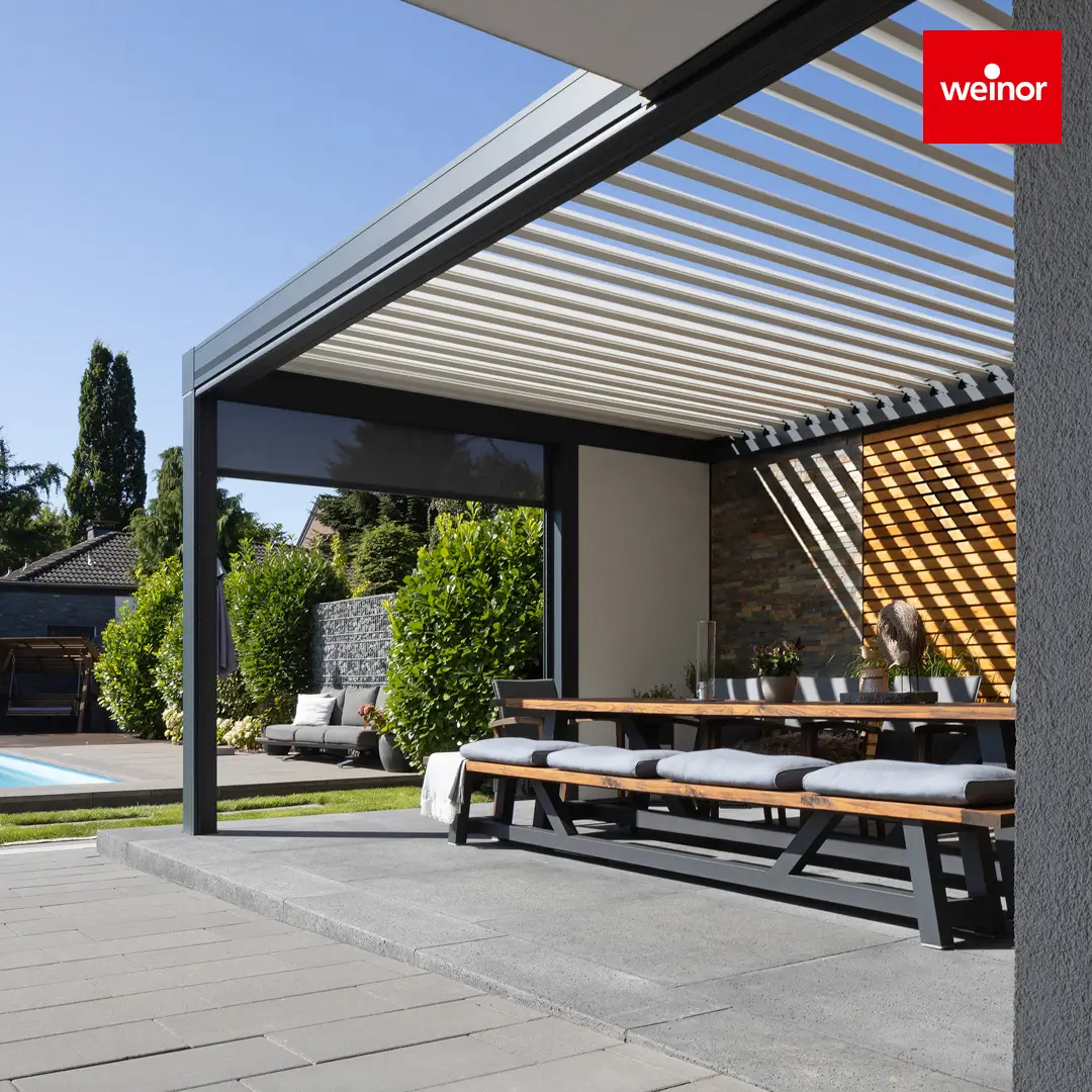 Weinor Artares pergola installation providing outdoor living Essex Suffolk Cambridgeshire