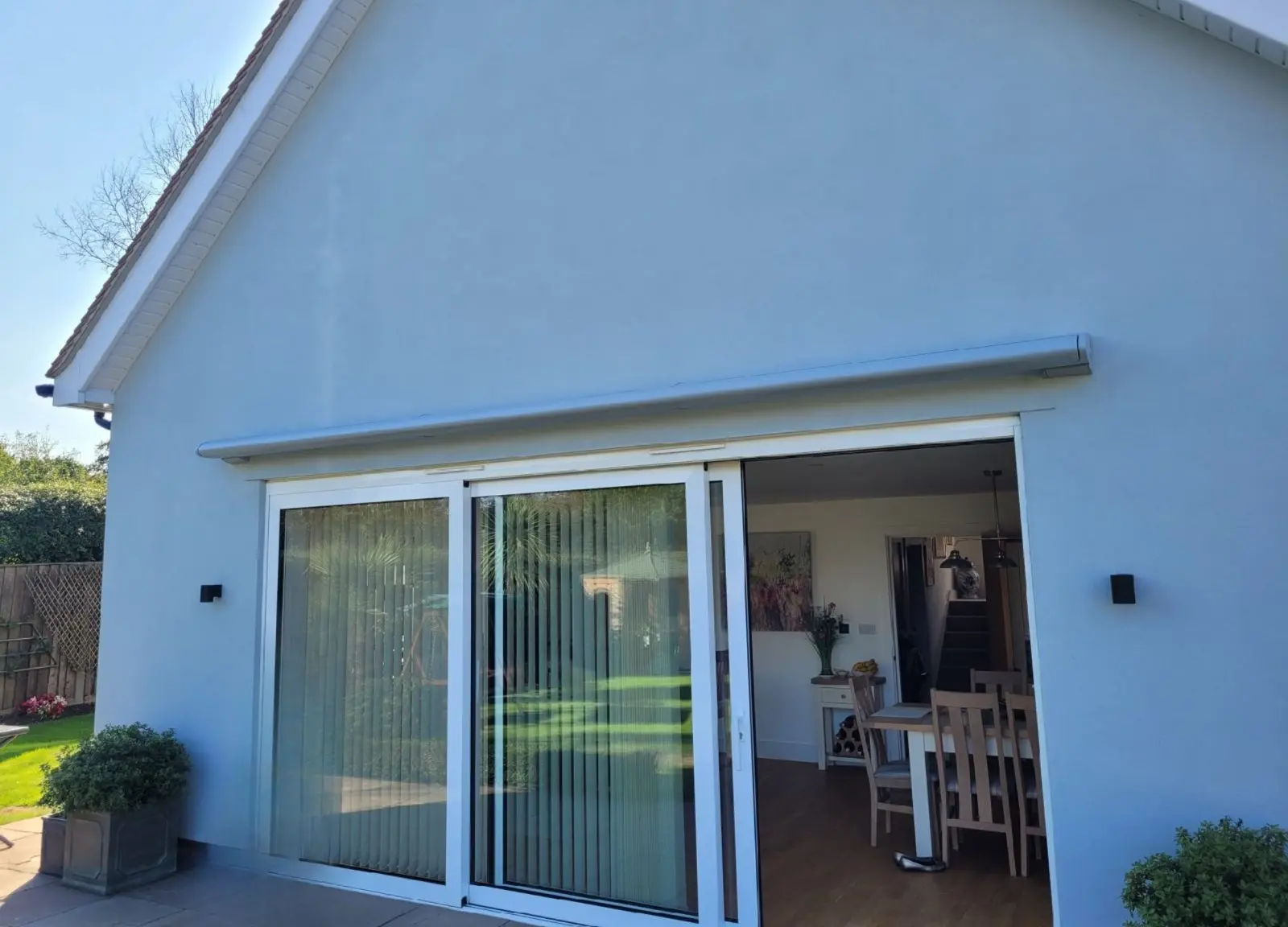 Complex awning installation with bespoke brackets and fixings